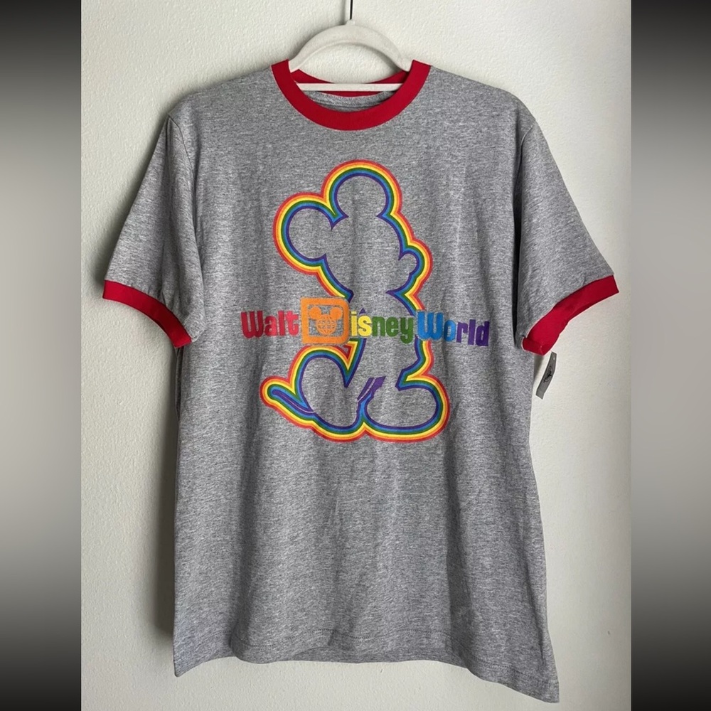 Disney Parks Size Medium DisneyWorld Rainbow Pride Mickey Mouse Ringer T-Shirt